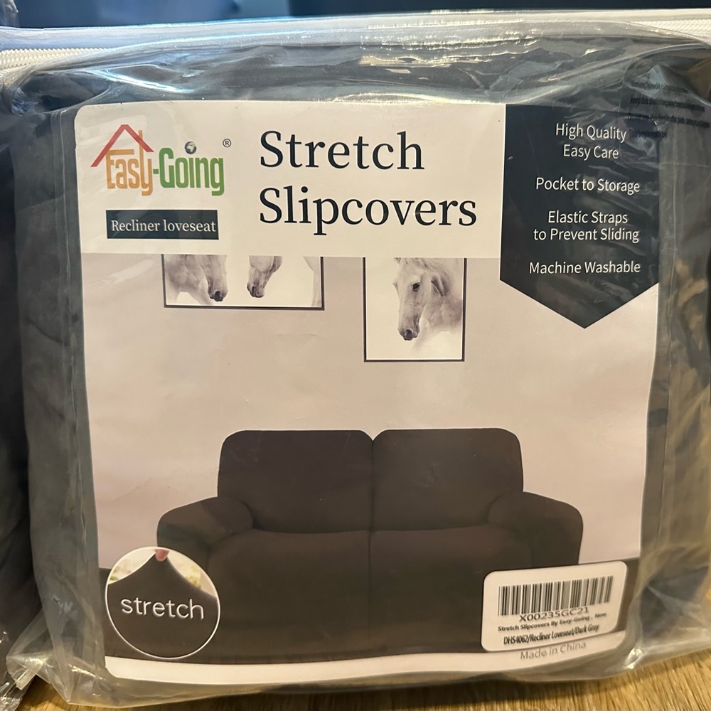 Easy-Going Stretch Slipcovers Dark Gray Recliner Loveseat